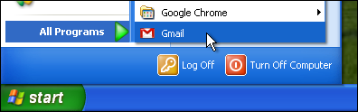 gmail in the Windows Start menu