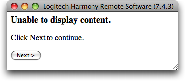 Logitech Harmony Remote Software Error