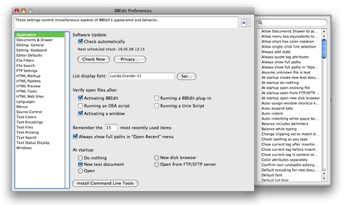 BBEdit Preferences Window