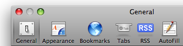 A toolbar with selectable icons in Safari's preferences window