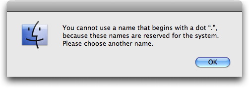Mac OS X doesn't want you to have file names starting with a dot