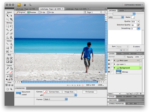 Screenshot of Adobe Fireworks CS4 Prerelease