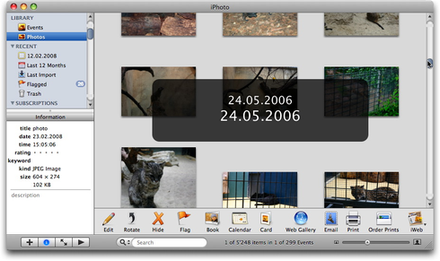 iPhoto's date HUD shown while scrolling