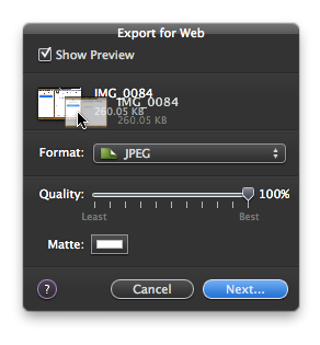 Pixelmator's Export Window