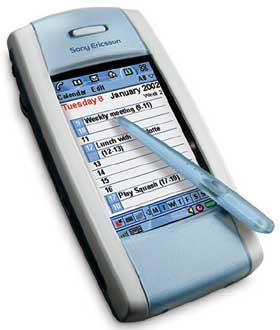 Picture of SonyEricsson P800, a mobile phone with a capacitive touchscreen and no buttons