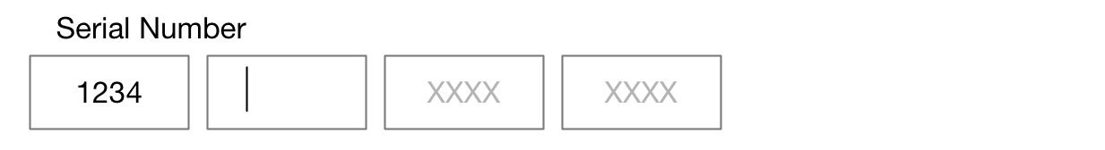 Four text fields, first filled in, focus on second