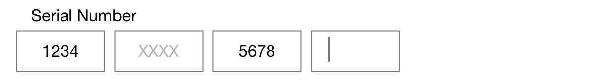 Four text fields, first and third filled in, focus on fourth