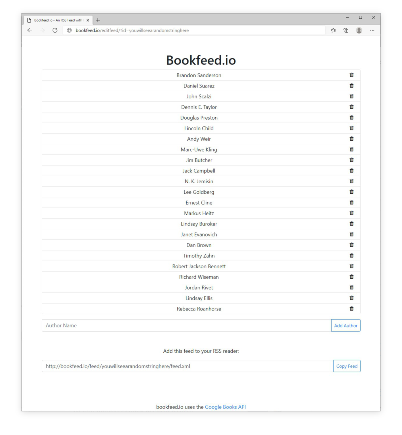 bookfeed.io edit feed ui