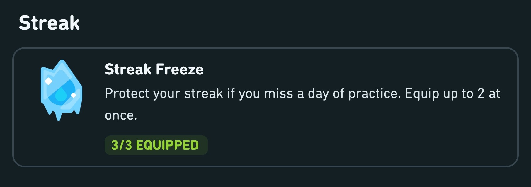 Screenshot of Streak Freeze in Duolingo