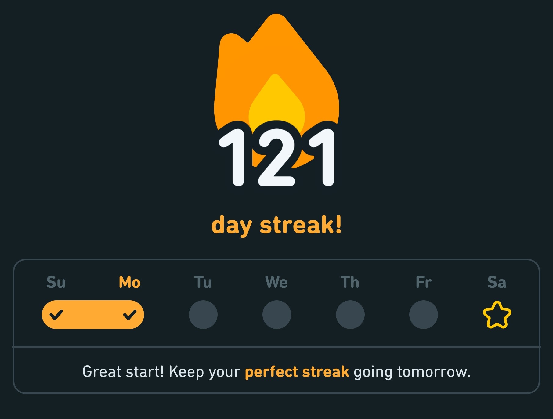 Screenshot of streak representation in Duolingo